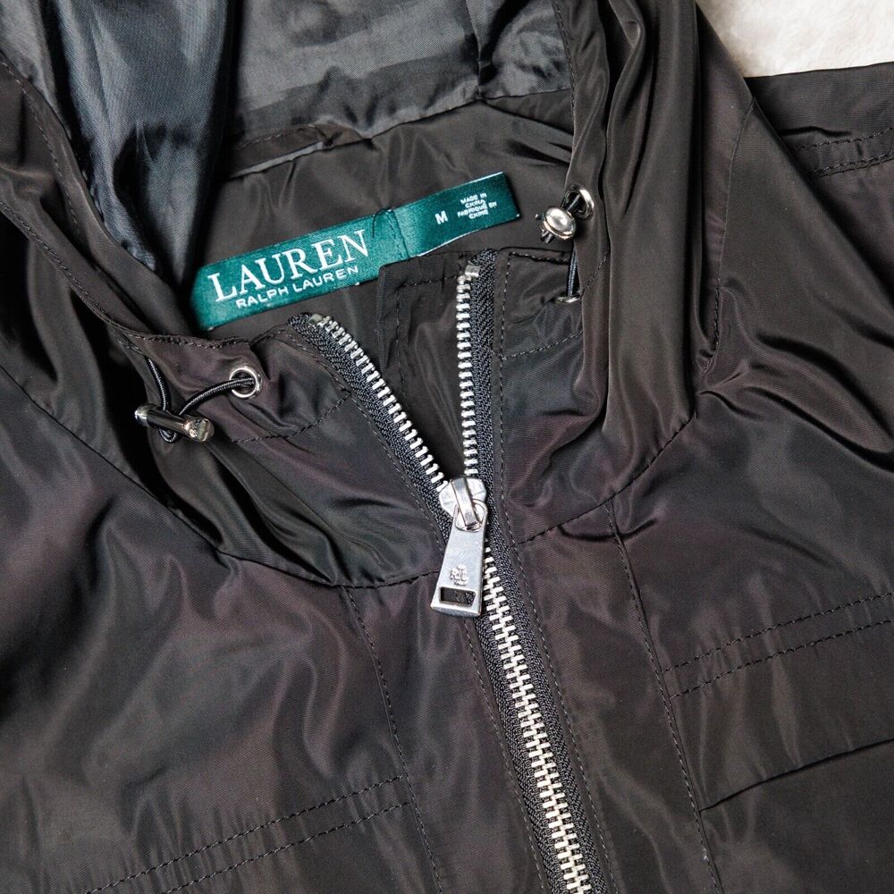 Ralph Lauren Black Silver Windbreaker Light Jacket Hoodie Womens Size M - Picture 13 of 15